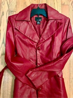 East 5th Authentic Red Leather Trench Coat